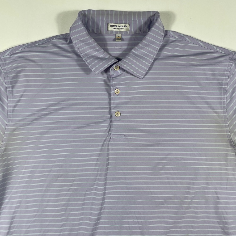 Peter Millar Summer Comfort Polo Shirt Mens XL Striped Purple Performance‎